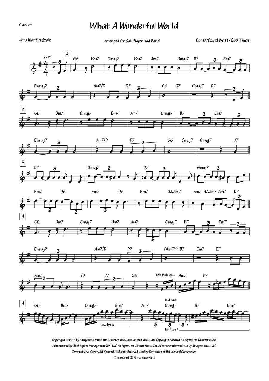 What A Wonderful World B-Flat Clarinet scores gallery preview page 2