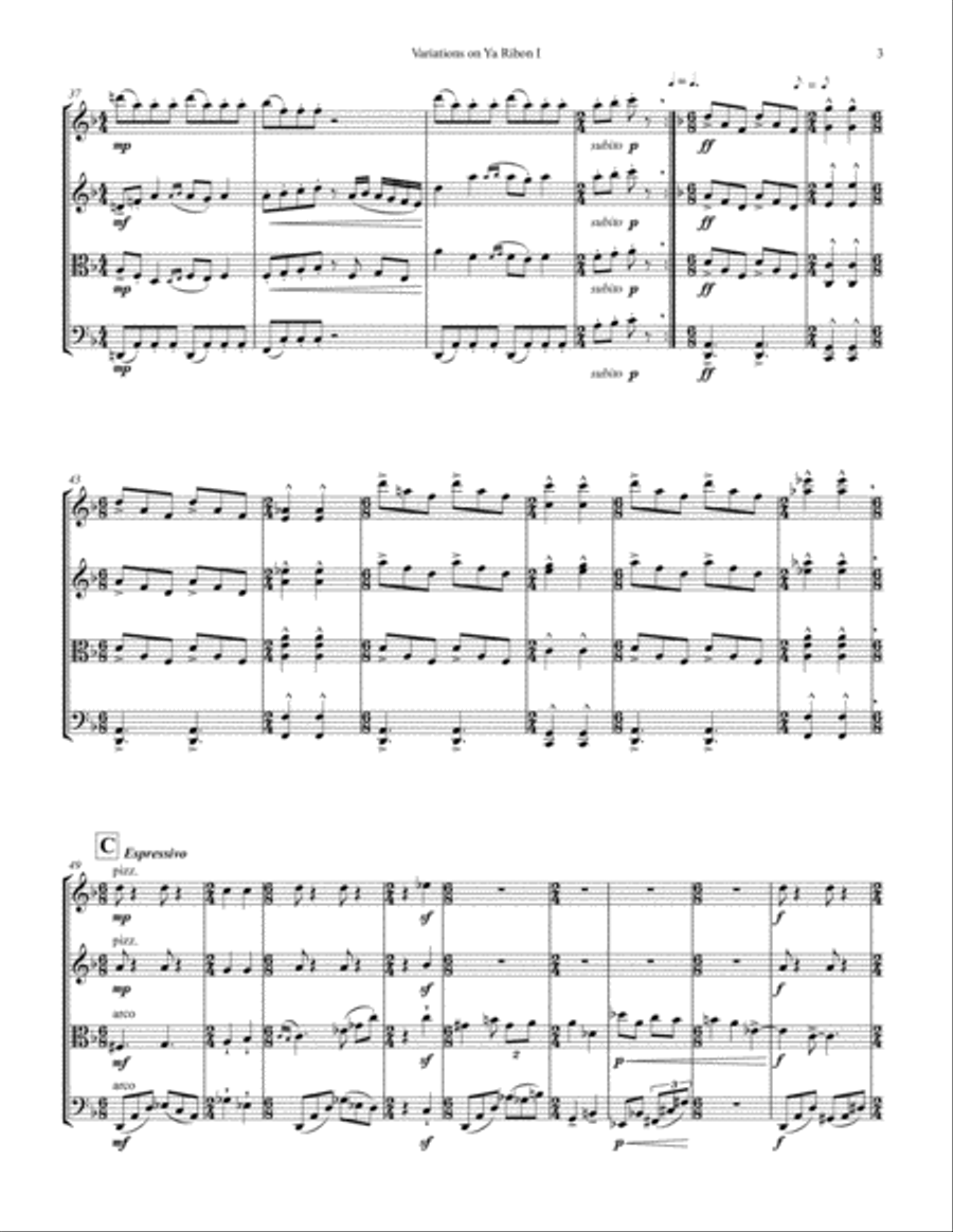 Variations On Ya Ribon String Quartet scores gallery preview page 3