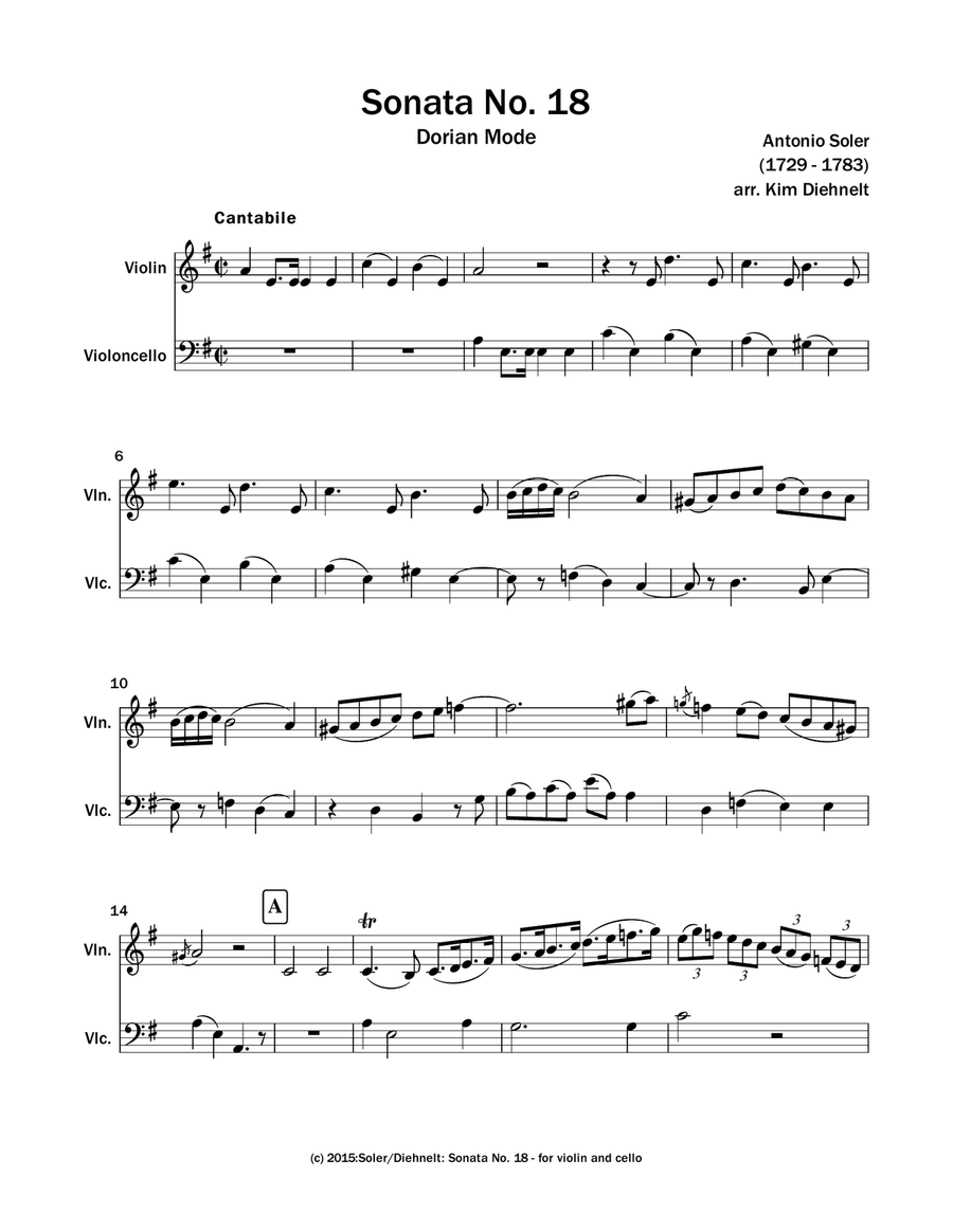 Soler: Sonata No. 18 - for violin and cello String Duet scores gallery preview page 2