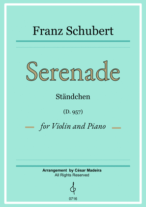 Book cover for Serenade (D.975) by Schubert - Violin and Piano (Full Score and Parts)