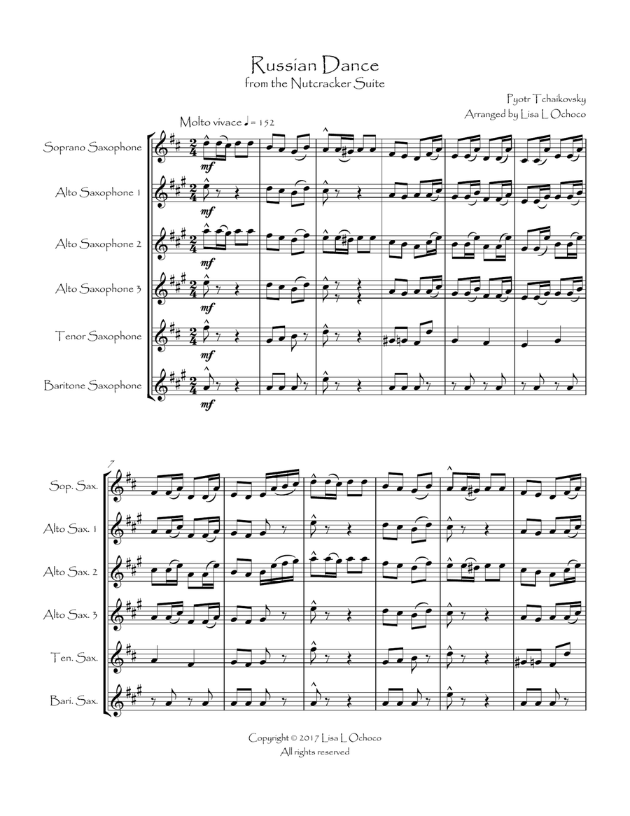 Russian Dance from the Nutcracker Suite for Saxophone Choir Woodwind Ensemble scores gallery preview page 3