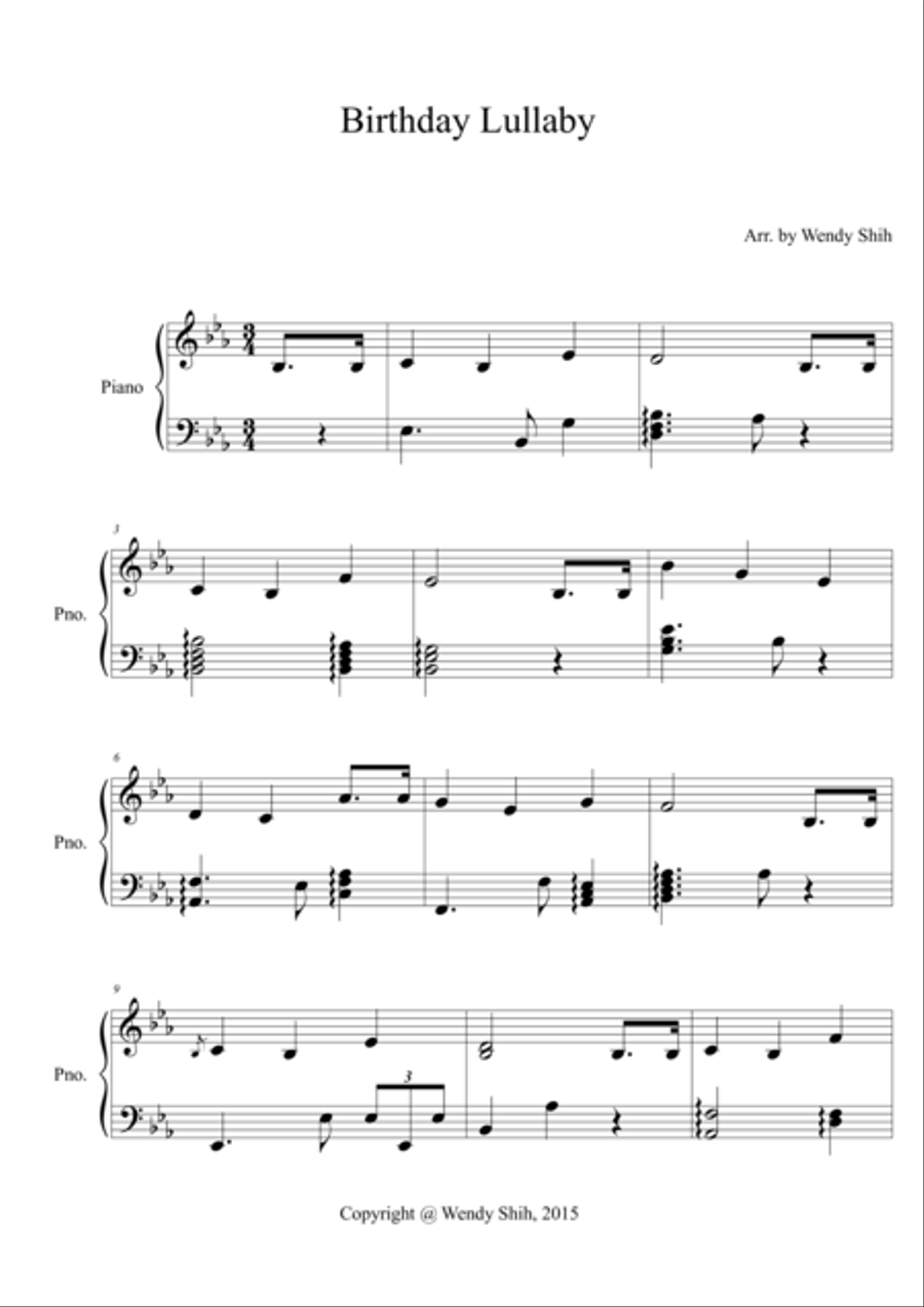 Birthday Lullaby Piano Solo Piano Solo scores gallery preview page 1