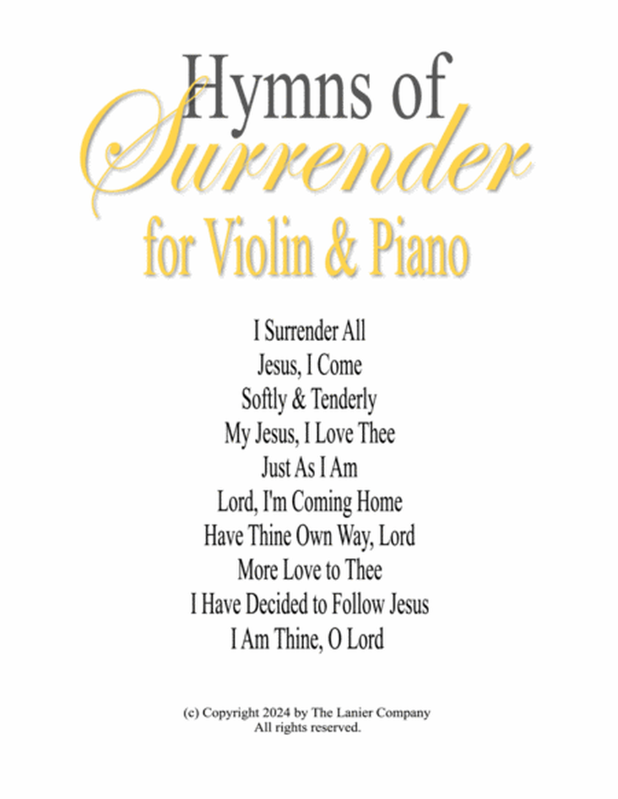 10 HYMNS OF SURRENDER for Violin & Piano (Score & Parts included) image number null