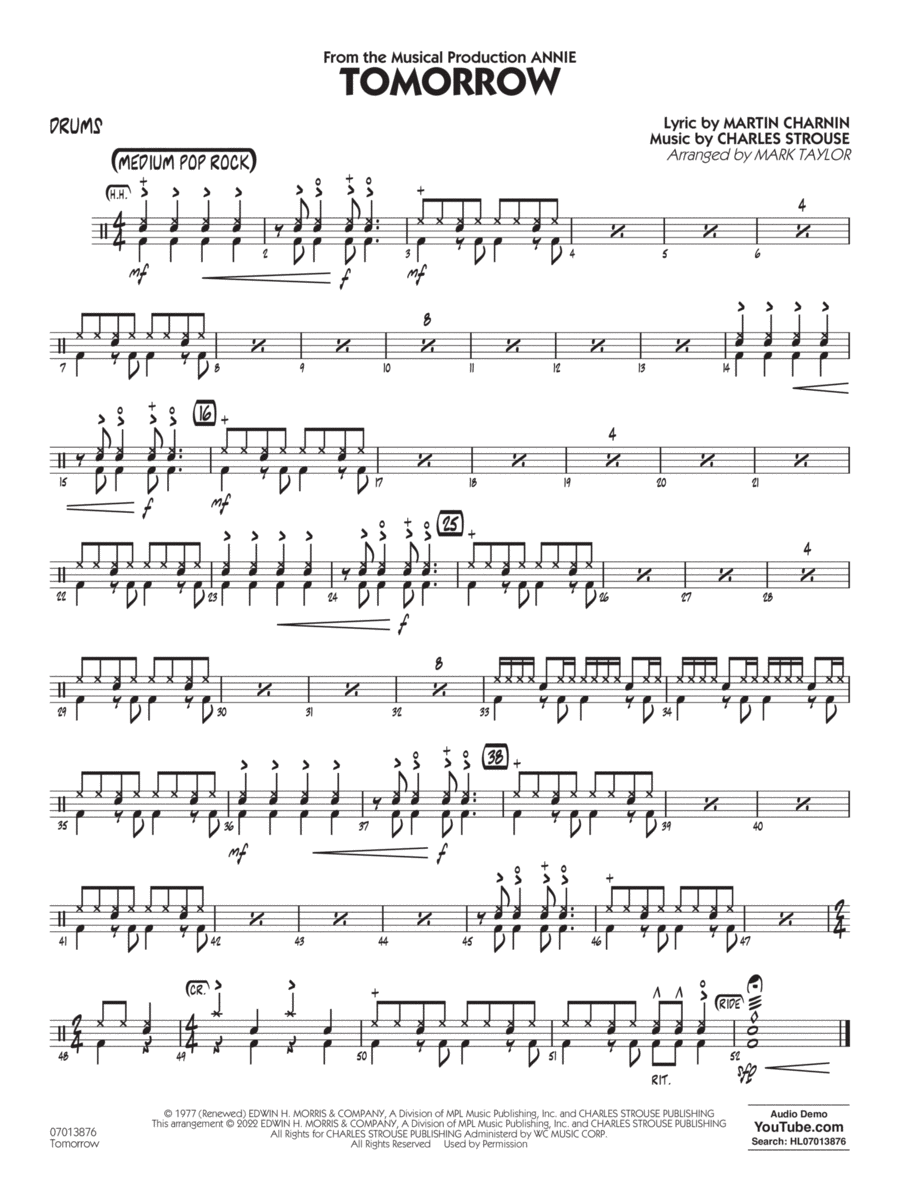 Tomorrow (from Annie) (arr. Mark Taylor) - Drums