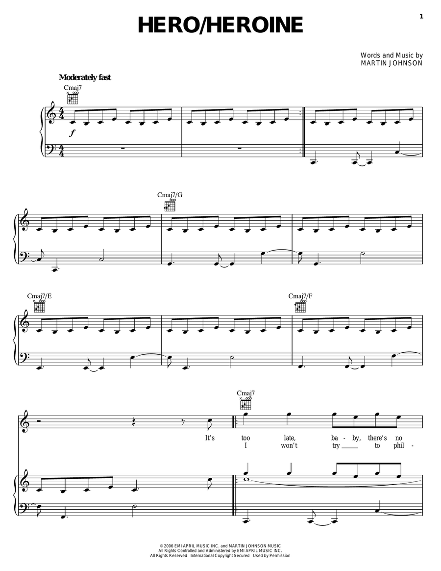 Hero/Heroine Piano, Vocal, Guitar scores gallery preview page 1