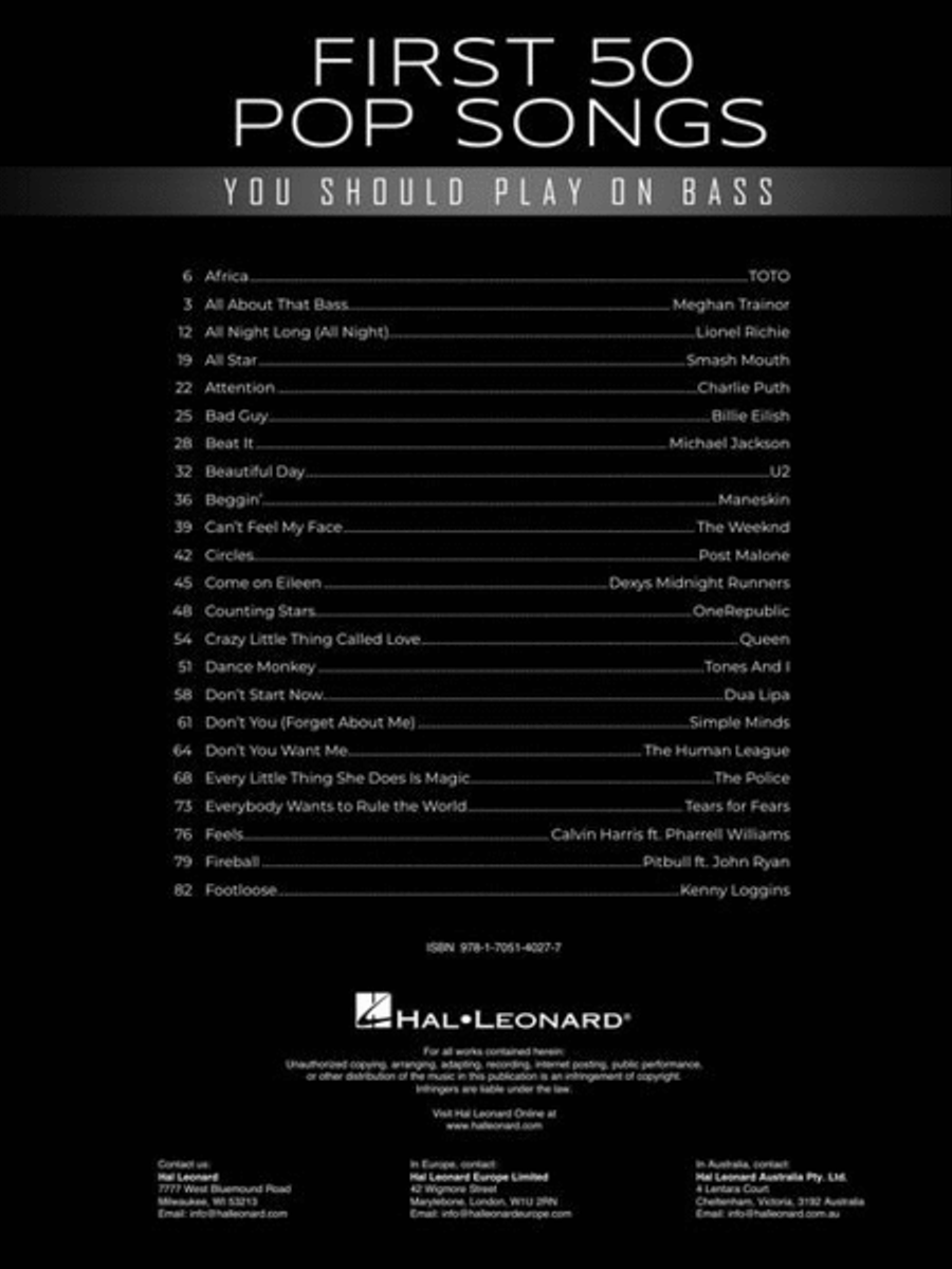 First 50 Pop Songs You Should Play on Bass Bass Guitar scores gallery preview page 3