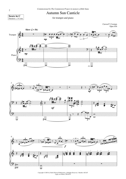 Autumn Sun Canticle (2005) for Bb or C trumpet and piano
