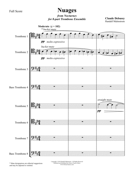 Nuages from Nocturnes for 8-part Trombone Ensemble