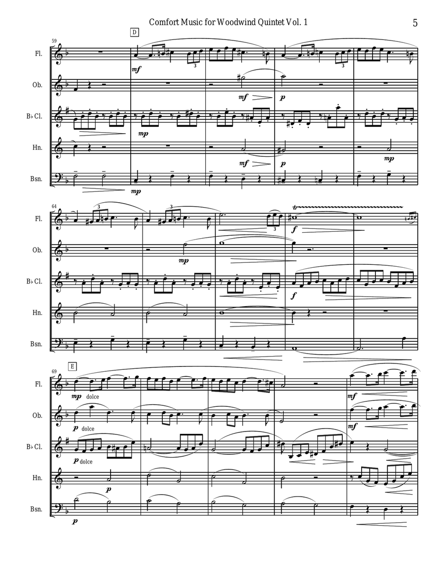 Comfort Music for Woodwind Quintet Vol I Woodwind Quintet scores gallery preview page 5