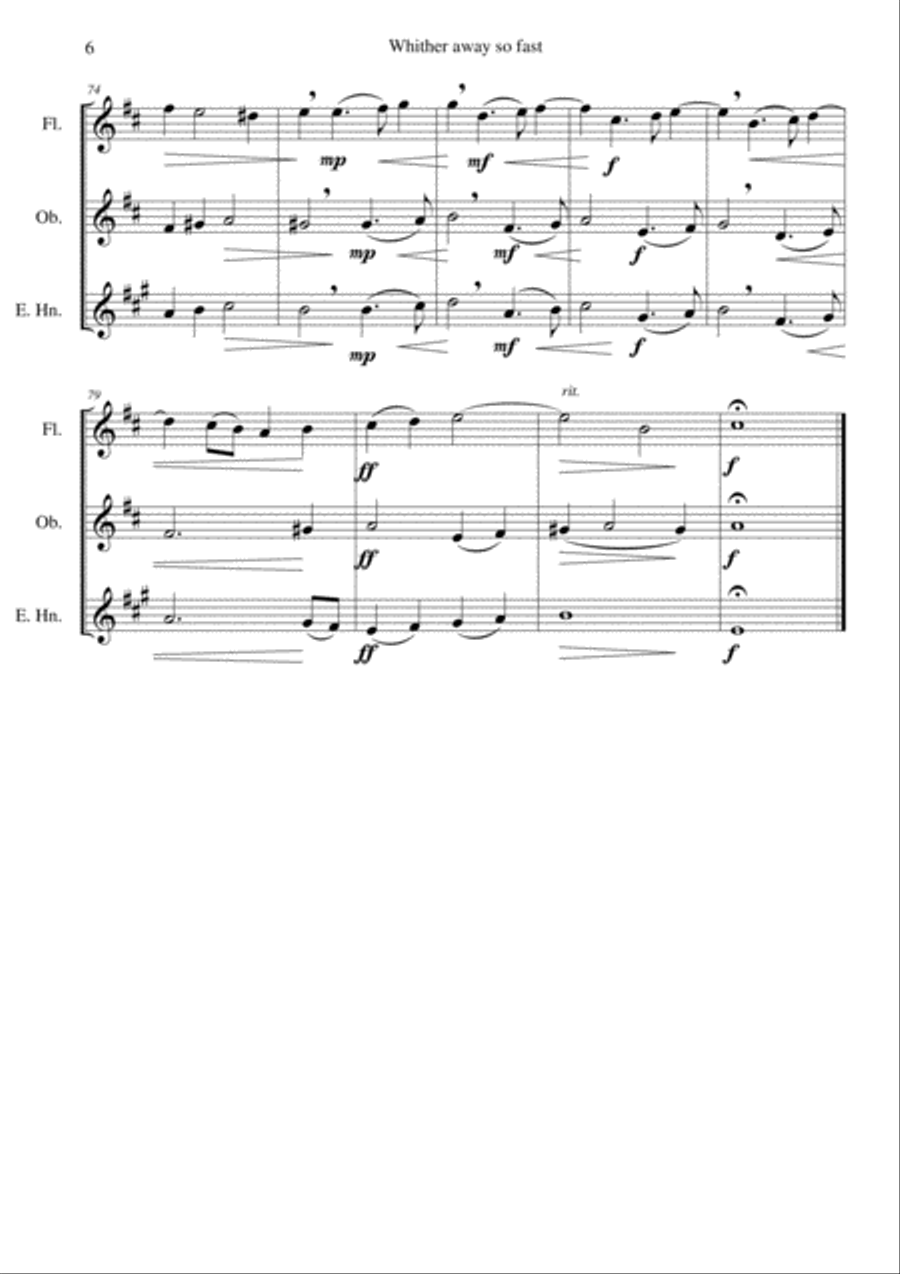 Whither away so fast for wind trio (flute oboe and cor anglais) Woodwind Trio scores gallery preview page 6