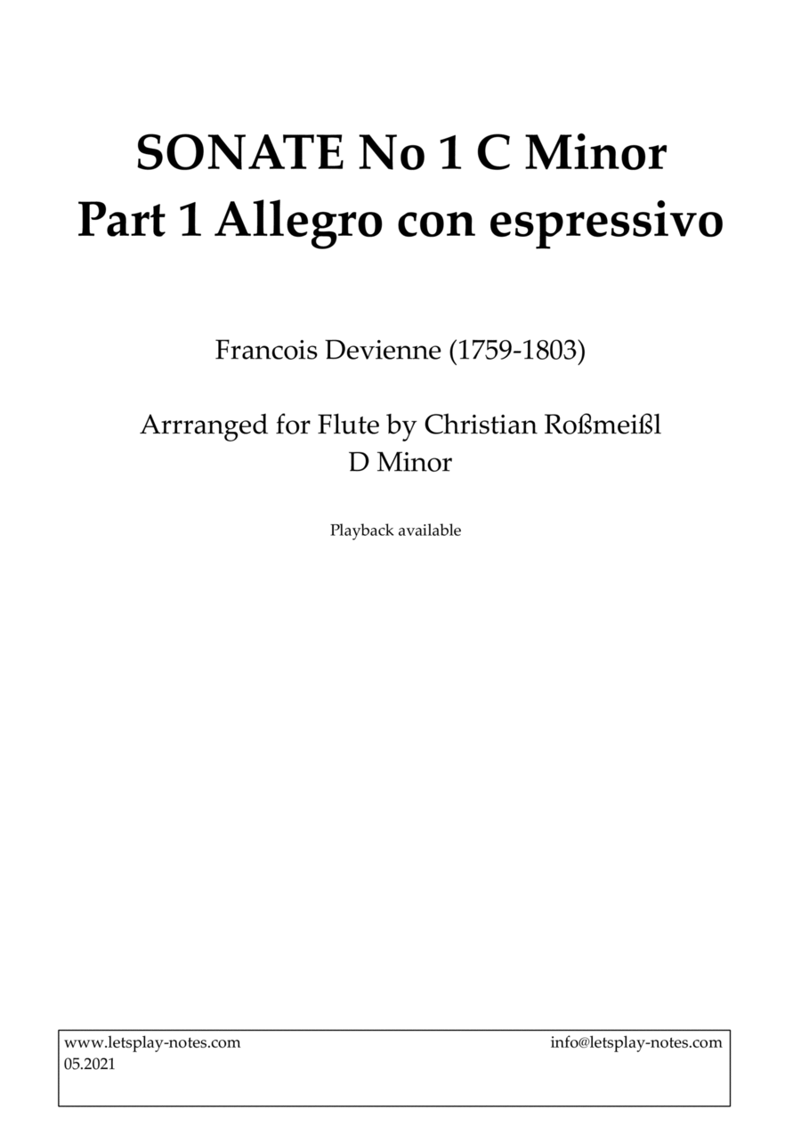 Devienne Sonata No 1 C Minor Part 1 Allegro (Flute) Flute Solo scores gallery preview page 1