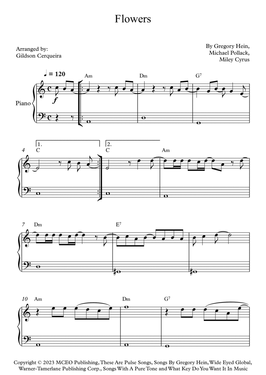 Flowers Easy Piano scores gallery preview page 1