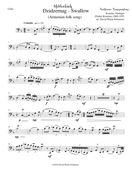 Swallow ԾԻԾԵՌՆԱԿ (Dzidzernag) arranged for cello and guitar image number null