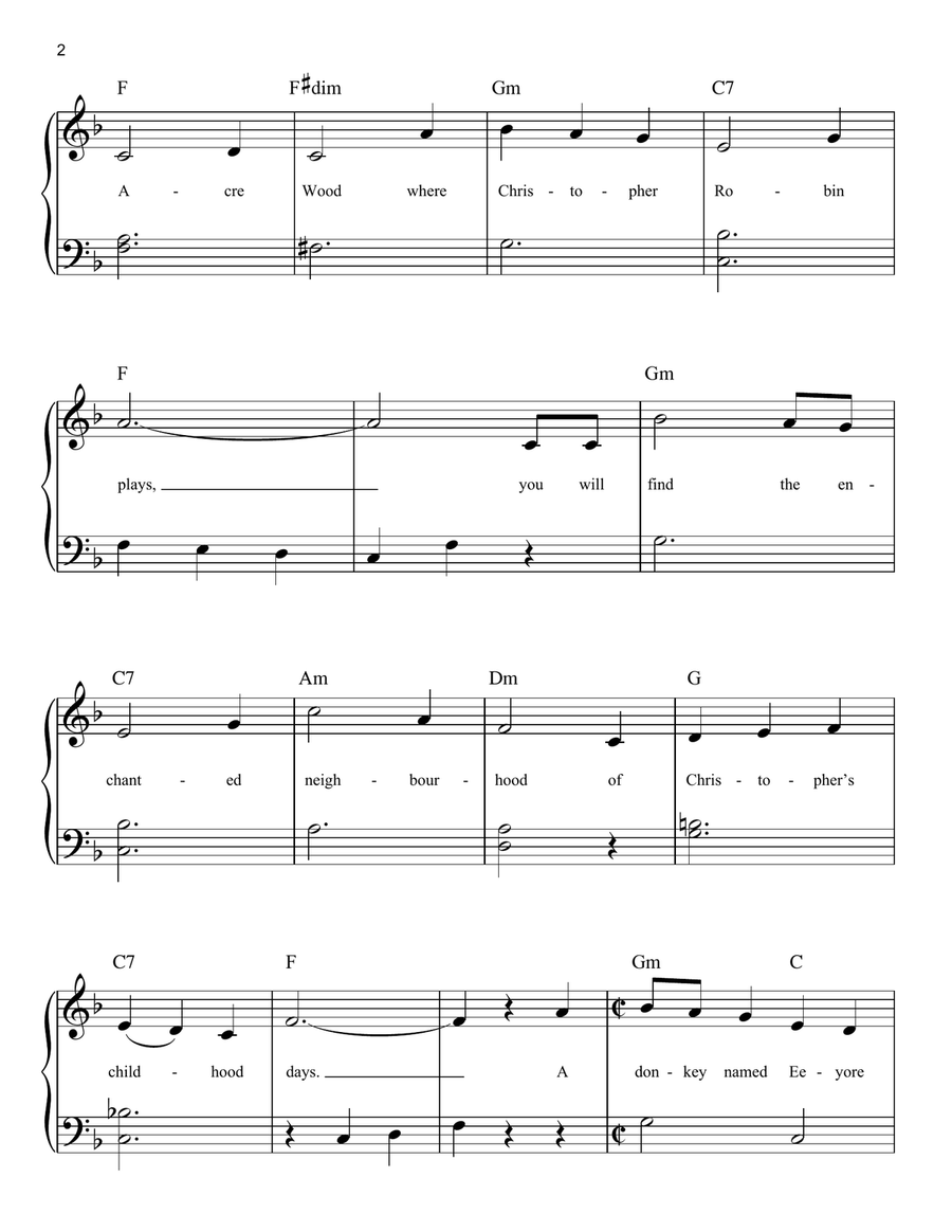 Winnie The Pooh (from The Many Adventures Of Winnie The Pooh) Easy Piano scores gallery preview page 2