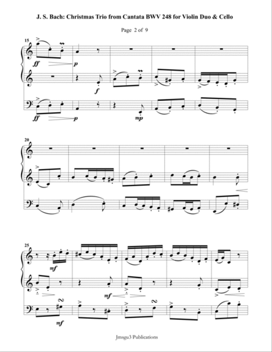 Bach: Christmas Trio for Violin Duo & Cello String Trio scores gallery preview page 2