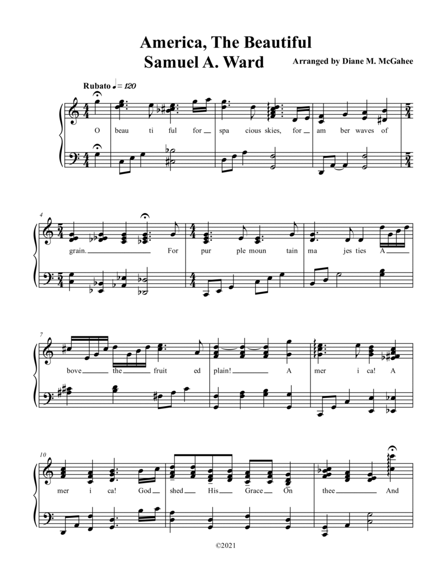America The Beautiful America The Beautiful Piano Solo scores gallery preview page 1