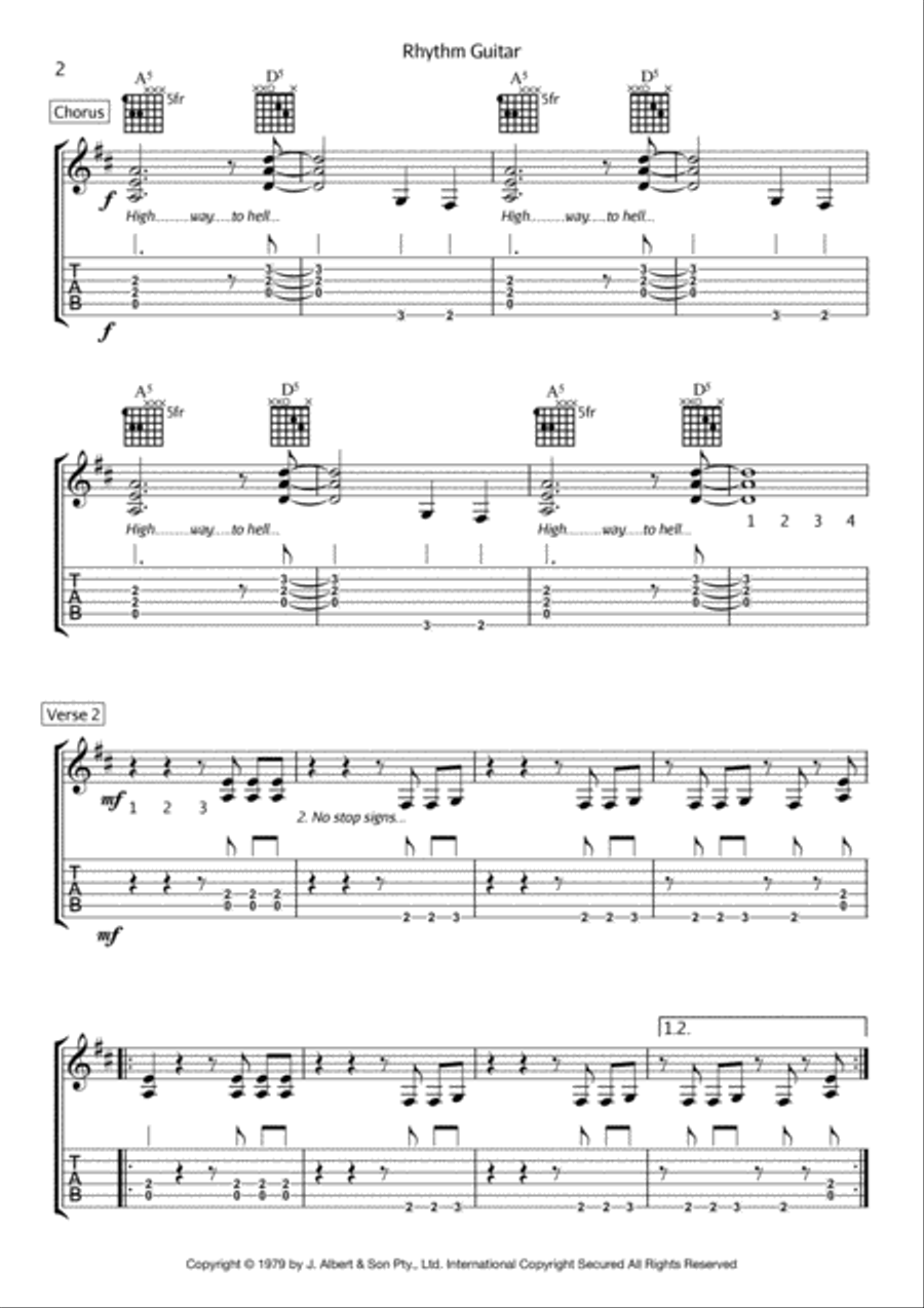 Highway To Hell Guitar Tablature scores gallery preview page 2