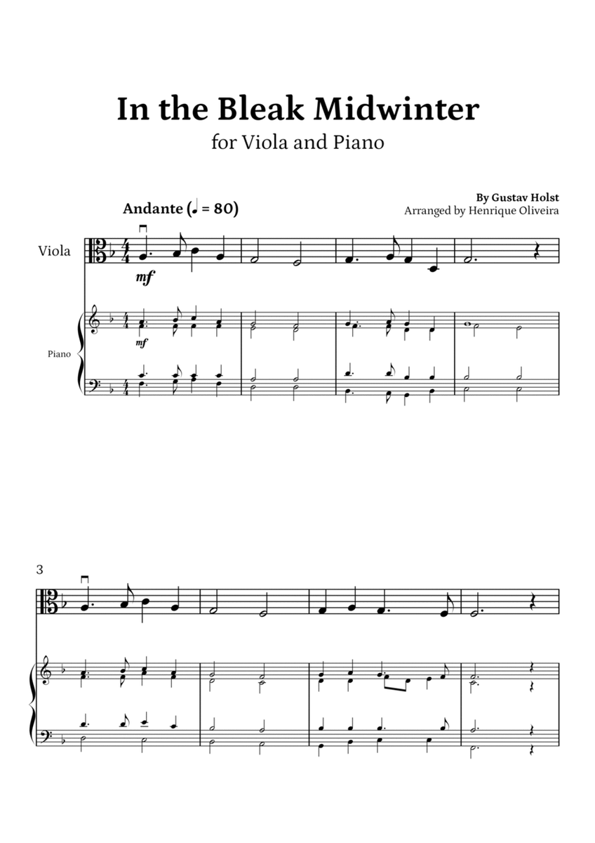 In the Bleak Midwinter (Viola and Piano) - Beginner Level image number null