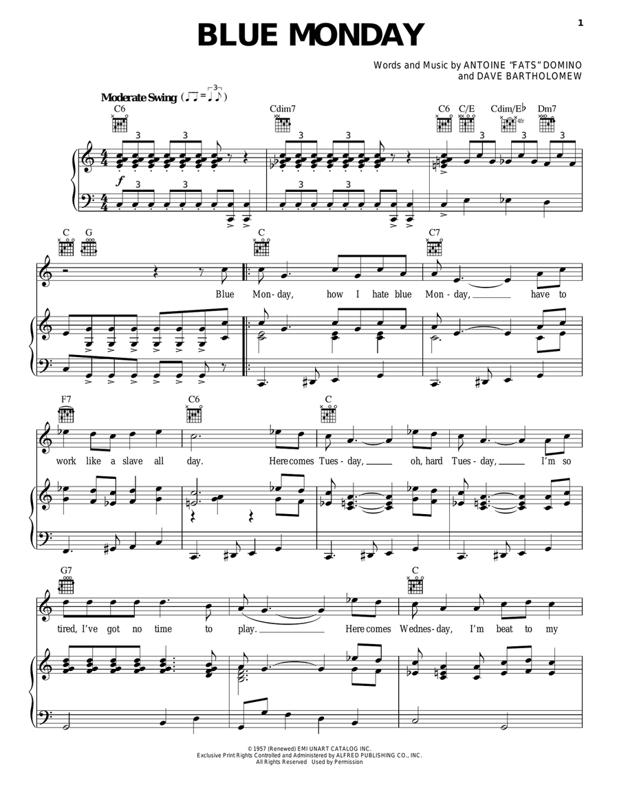 Blue Monday Piano, Vocal, Guitar scores gallery preview page 1