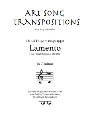 Book cover for DUPARC: Lamento (transposed to C minor)