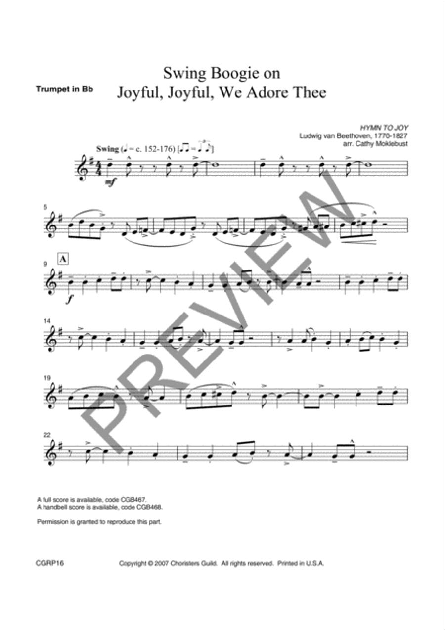 Swing Boogie on Joyful, Joyful, We Adore Thee Reproducible Instrumental Parts Trumpet scores gallery preview page 2