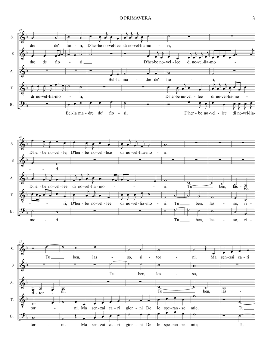 O PRIMAVERA - Claudio Monteverdi - For SSATB Choir Divisi scores gallery preview page 3