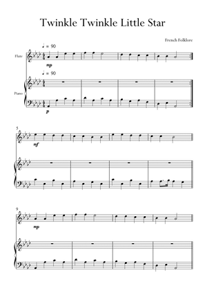 Twinkle Twinkle Little Star for Flute and Piano in Ab Major. Very Easy.