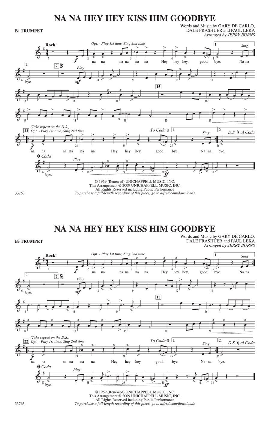 Na Na Hey Hey Kiss Him Goodbye: 1st B-flat Trumpet