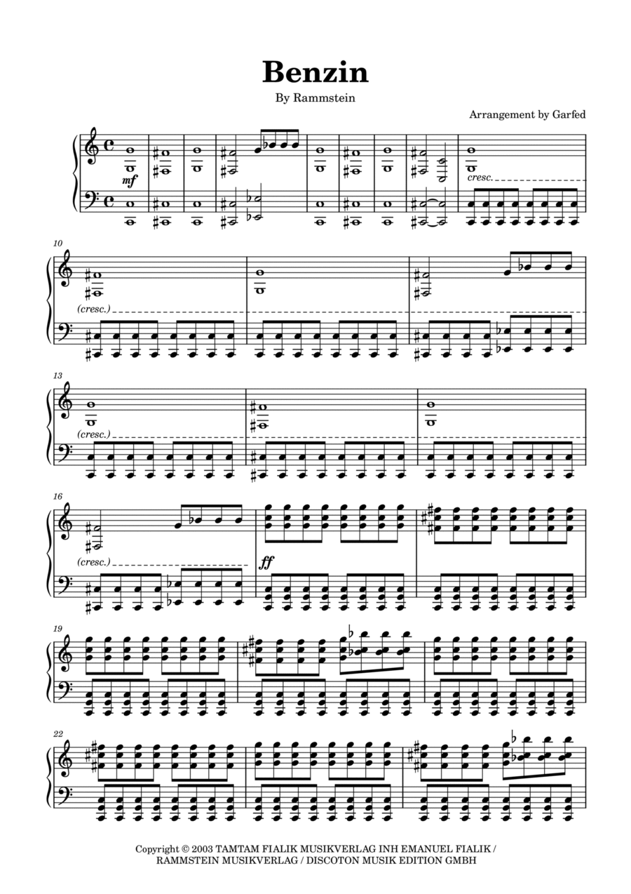 Benzin Piano Solo scores gallery preview page 1