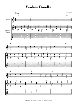 Yankee Doodle - For Flute and Acoustic Guitar (C Major)