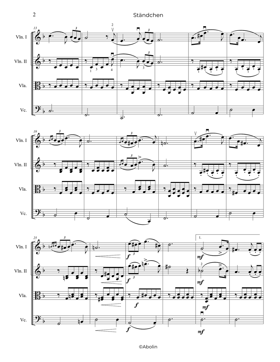 Schubert: Ständchen (Serenade) - String Quartet String Quartet scores gallery preview page 3