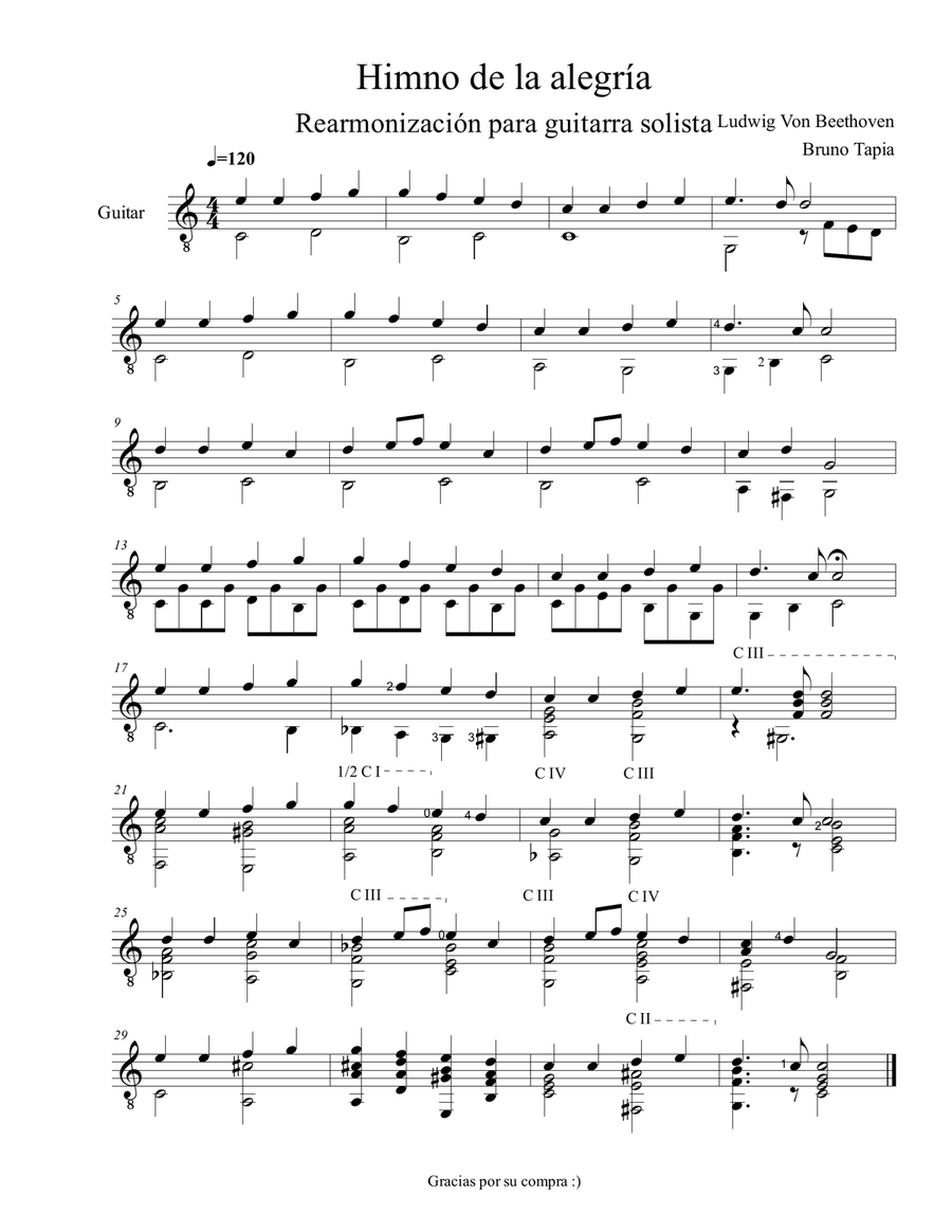 Himno de la alegría, rearmonización para guitarra (Beethoven-Tapia) Acoustic Guitar scores gallery preview page 1