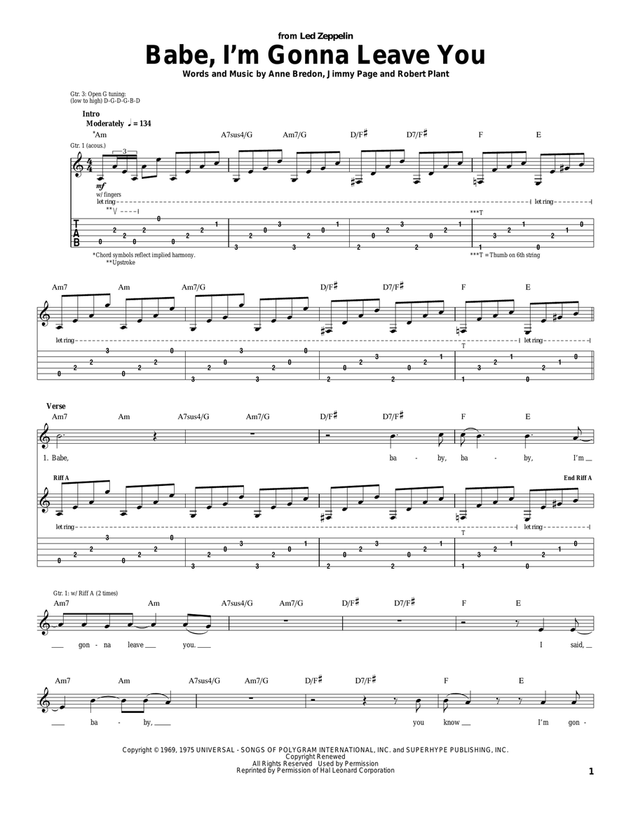 Babe, I'm Gonna Leave You Acoustic Guitar scores gallery preview page 1