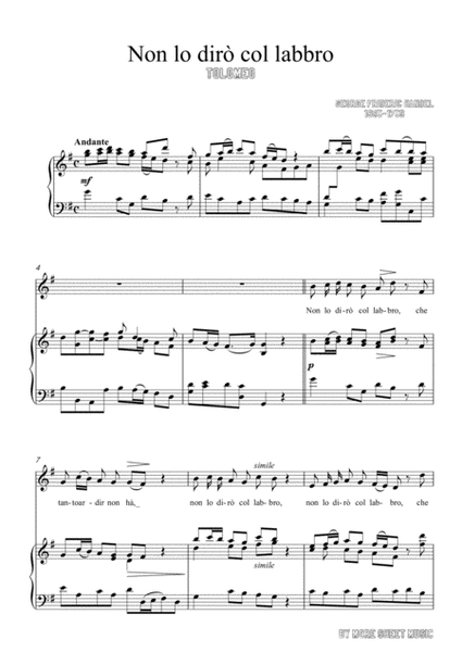 Handel-Non lo dirò col labbro in G Major,for Voice and Piano image number null