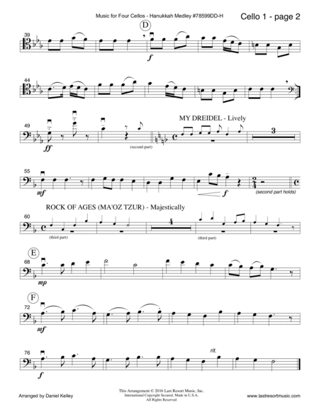 Hanukkah Medley for Cello Quartet (Includes Hanukkah, S’Vivon, My Dreidel & Rock of Ages) - Music fo