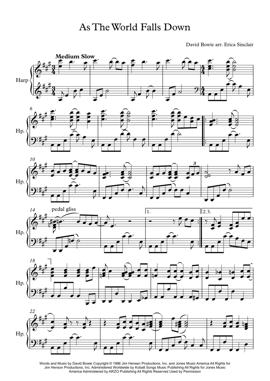 As The World Falls Down Harp scores gallery preview page 1