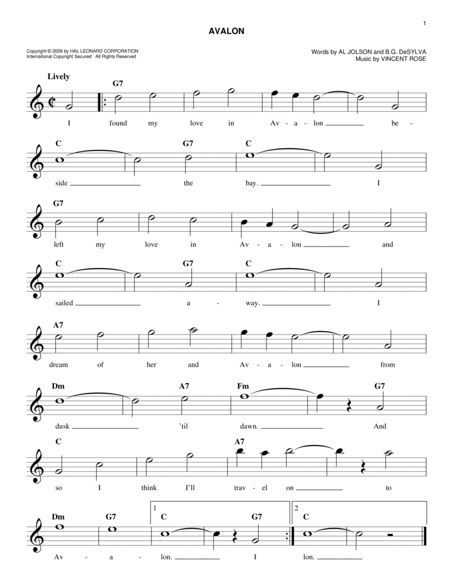 Avalon Avalon Piano scores gallery preview page 1