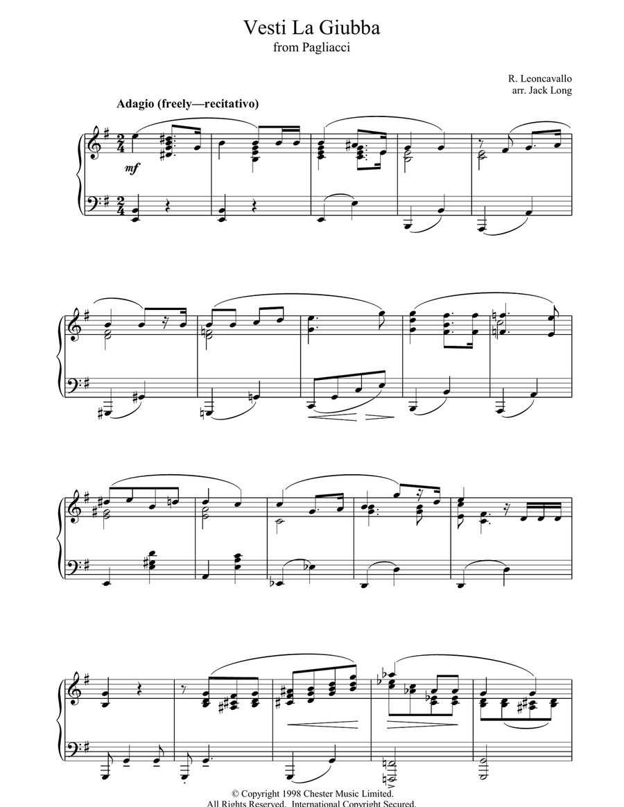 Vesti La Giubba Vesti La Giubba Piano Solo scores gallery preview page 1