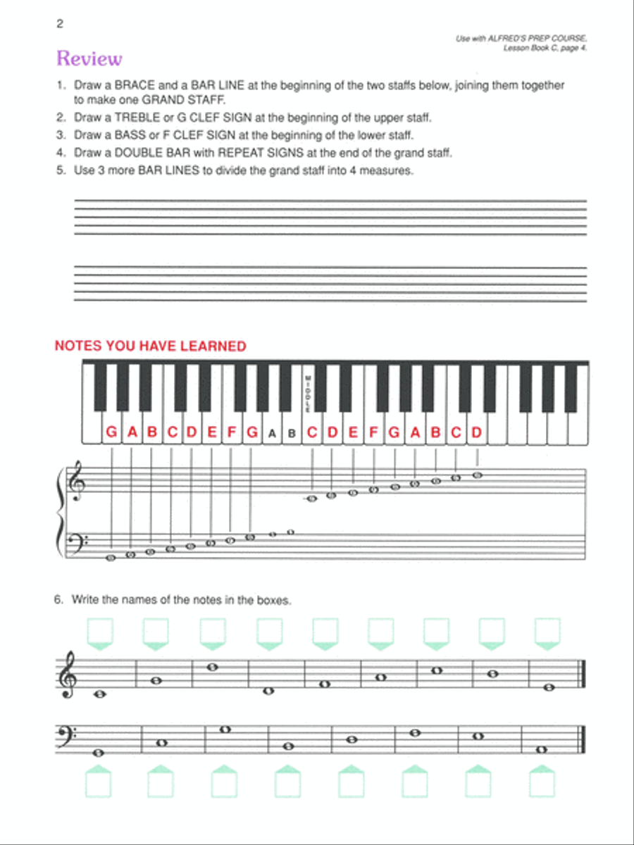 Alfred's Basic Piano Prep Course Theory, Book C Piano Method scores gallery preview page 2