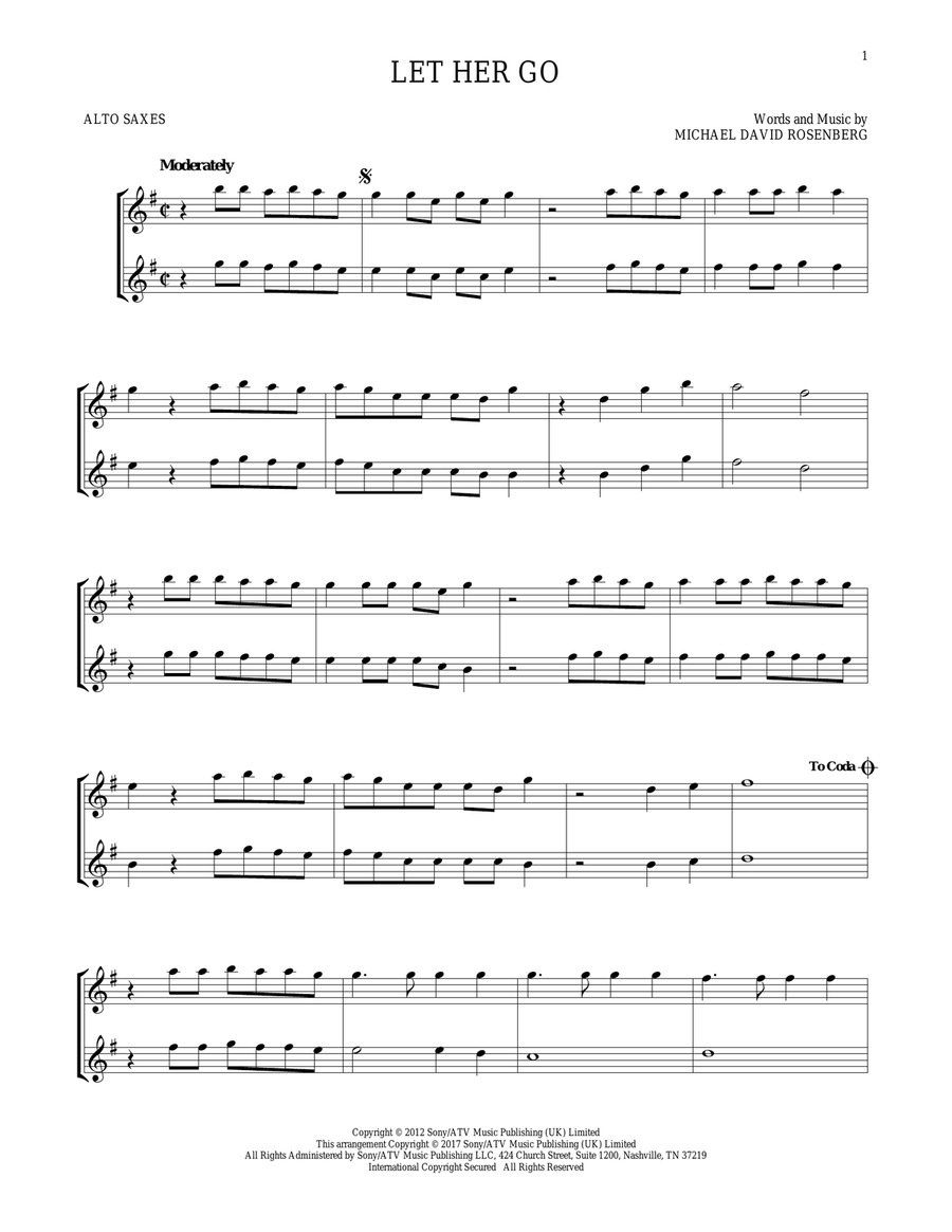 Let Her Go Let Her Go Woodwind Duet scores gallery preview page 1