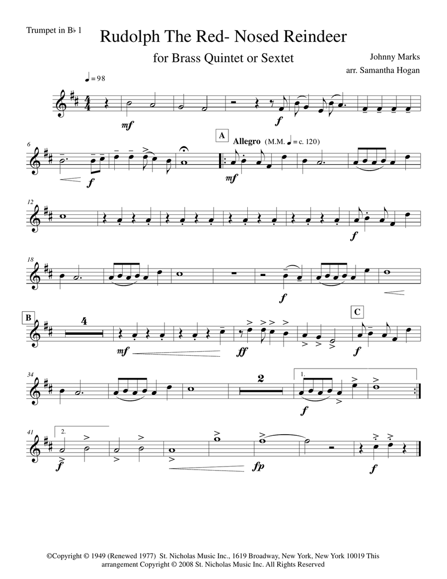 Rudolph The Red-nosed Reindeer Brass Ensemble scores gallery preview page 6