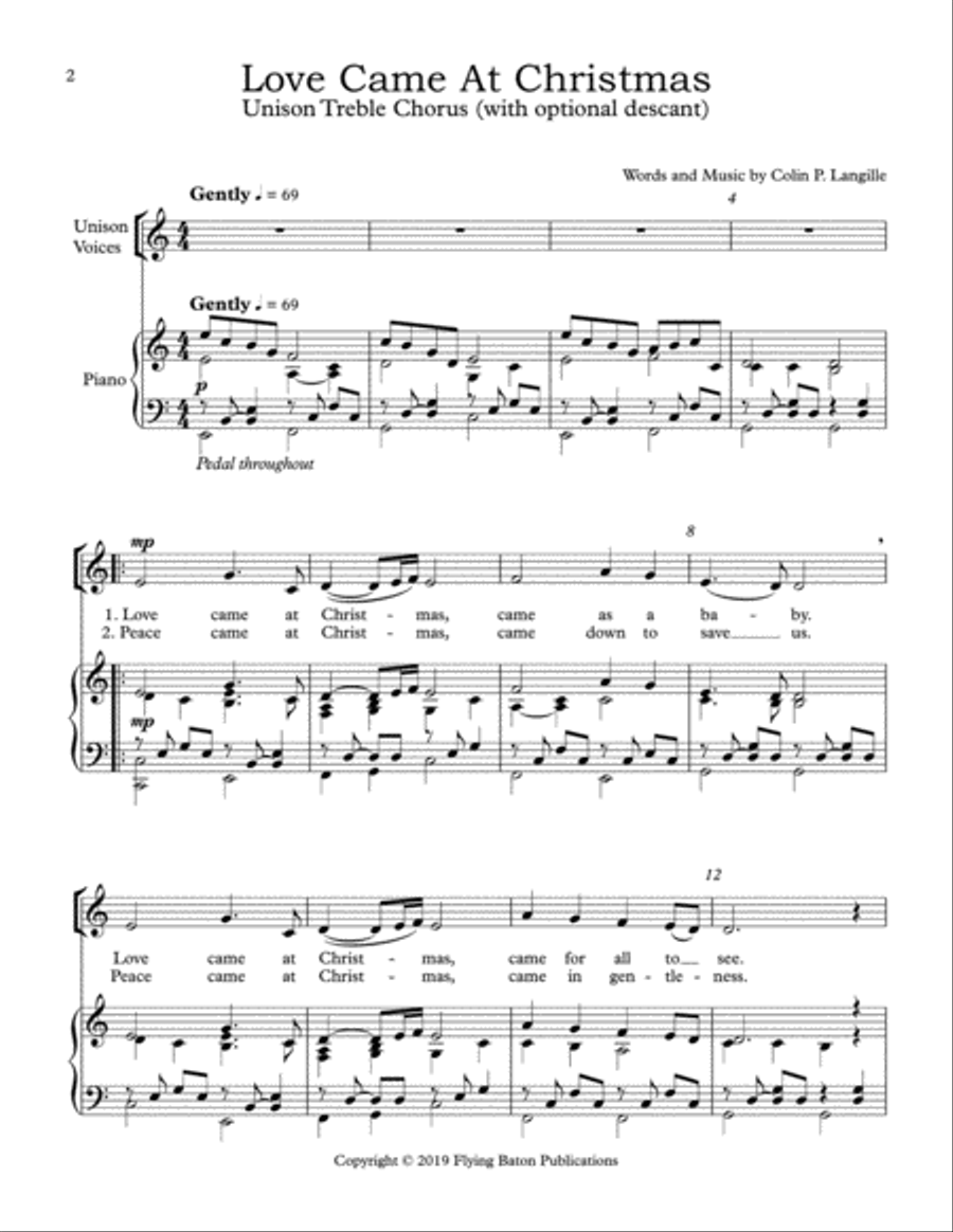 Love Came At Christmas Unison Choir scores gallery preview page 2