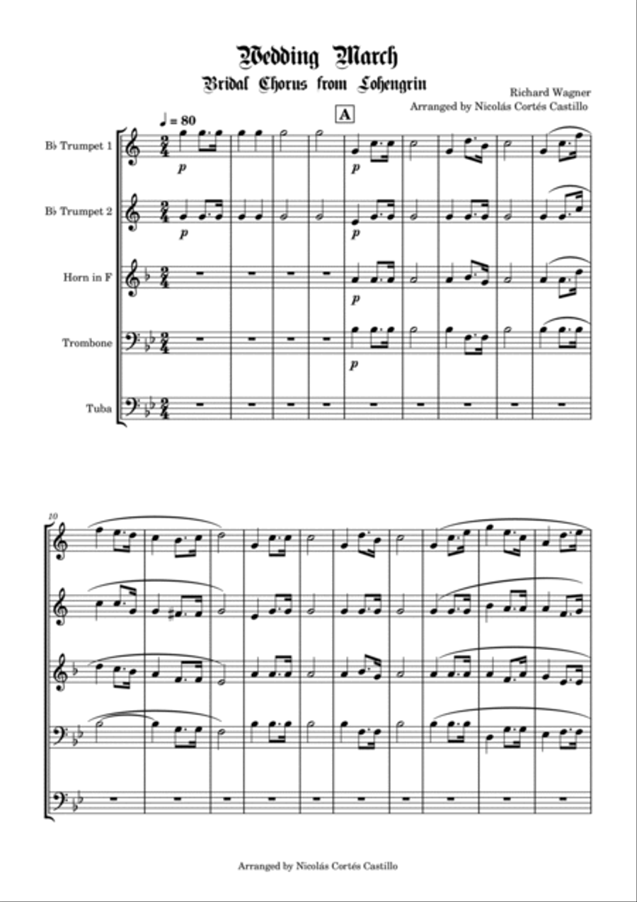 Richard Wagner - Bridal Chorus (Wedding March) for Brass Quintet Brass Quintet scores gallery preview page 3