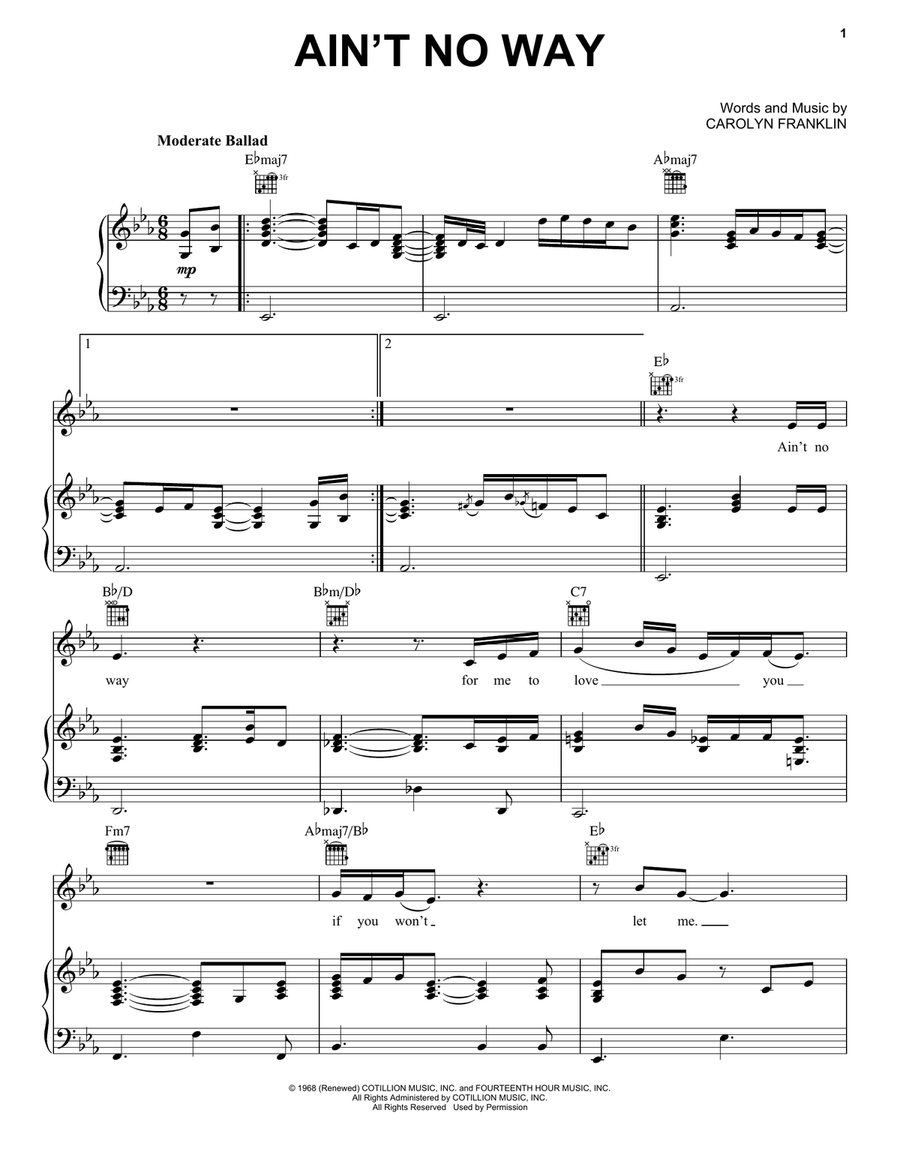 Ain't No Way Piano, Vocal, Guitar scores gallery preview page 1