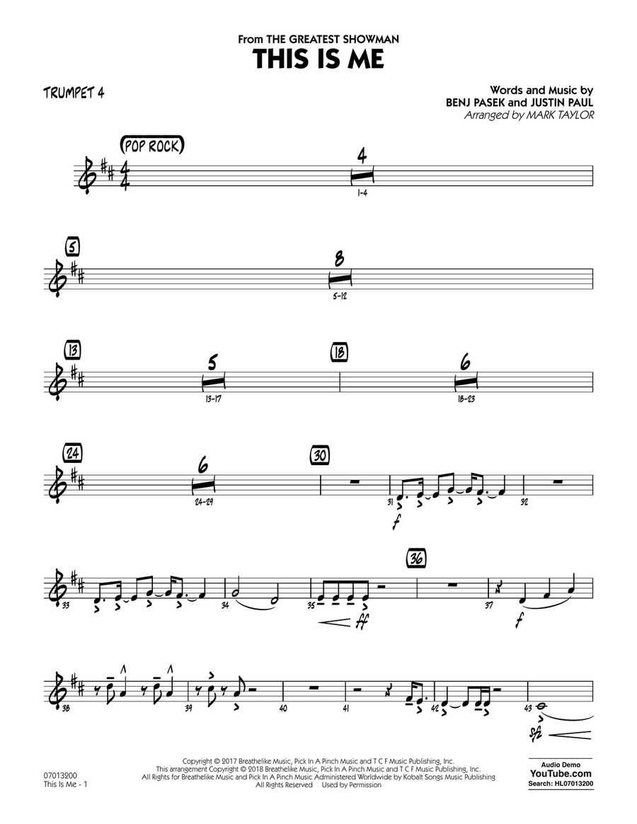 This Is Me (from The Greatest Showman) (arr. Mark Taylor) - Trumpet 4 Jazz Ensemble scores gallery preview page 1