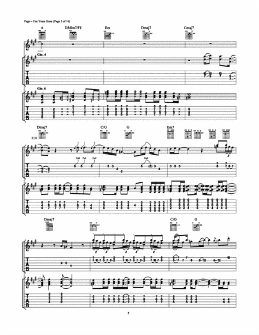 Ten Years Gone Electric Guitar scores gallery preview page 5