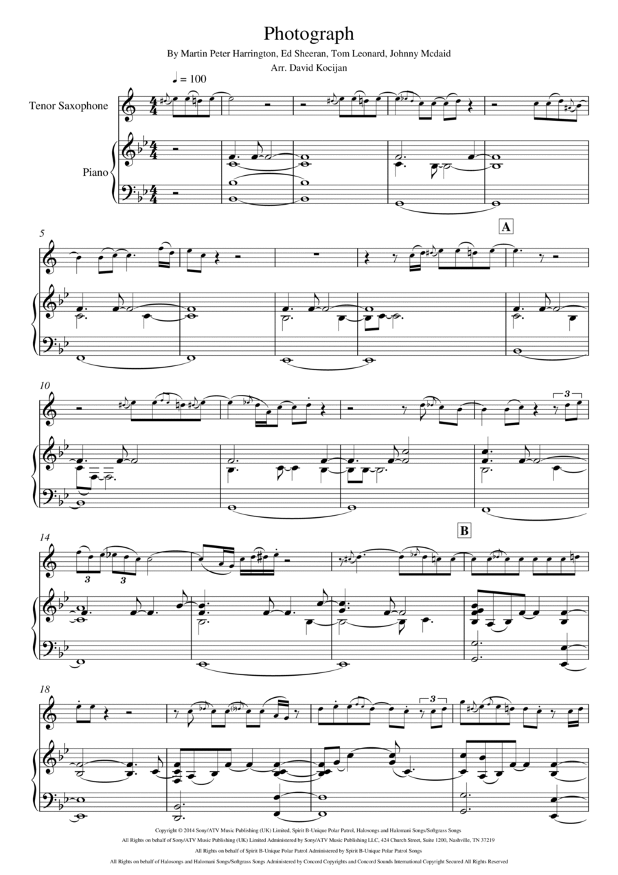 Photograph Tenor Saxophone scores gallery preview page 1
