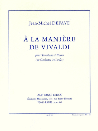 Book cover for A La Maniere De Vivaldi (trombone & Piano)