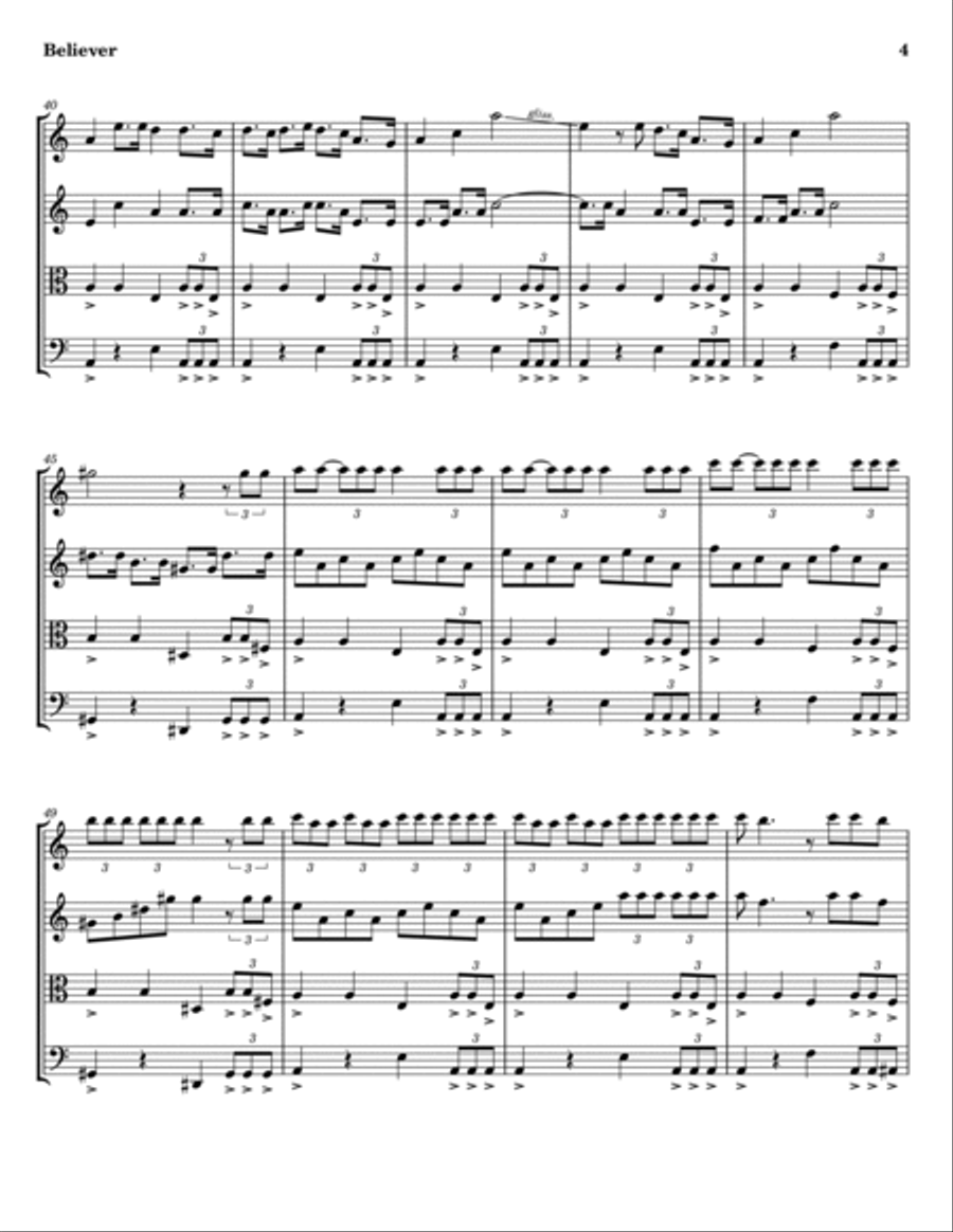 Believer Believer String Quartet scores gallery preview page 4