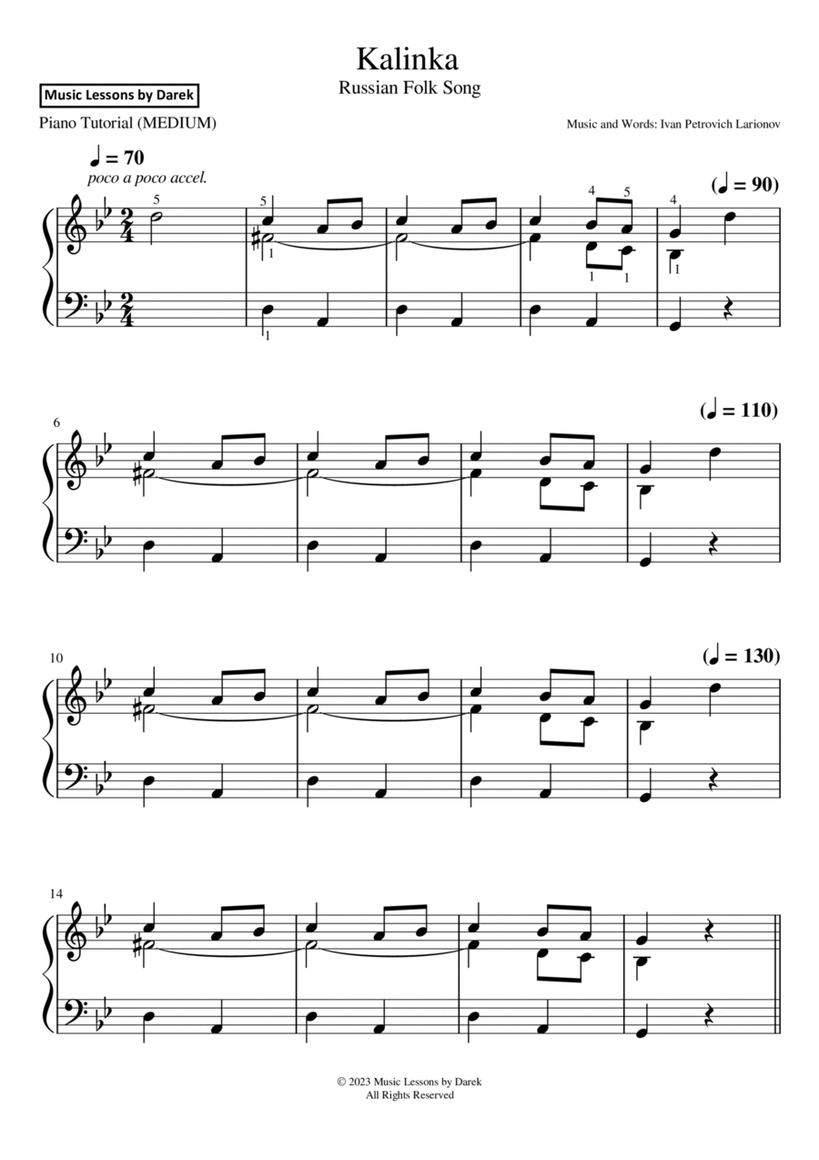 Kalinka (Russian Folk Song) [MEDIUM PIANO] Piano Solo scores gallery preview page 1